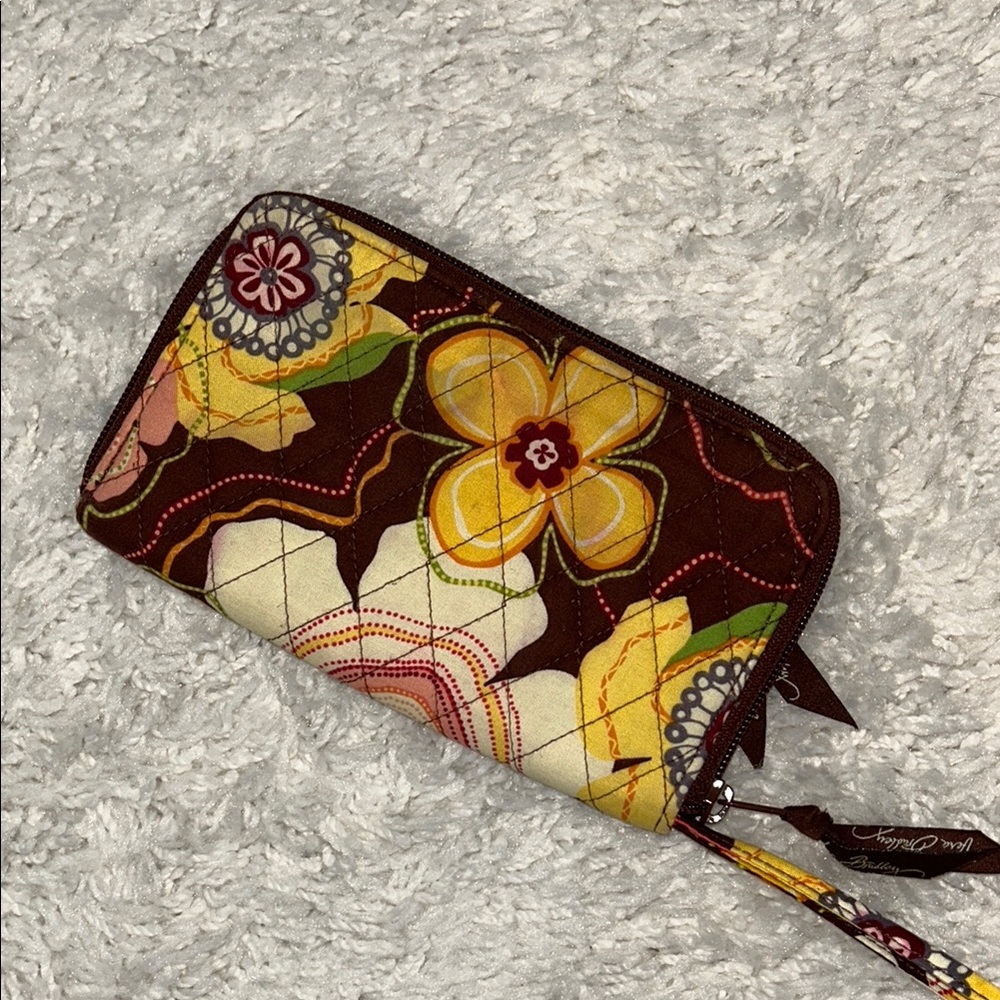 Vera Bradley Retired English Rose Brown Floral Wristlet Wallet